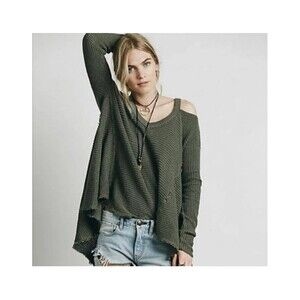 Free People Army Green Sunrise Cold Shoulder Top Sz Medium